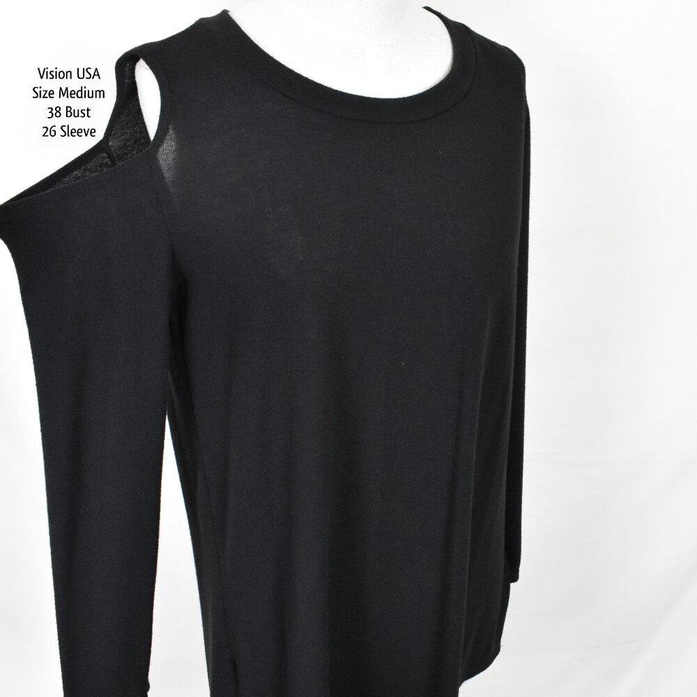 VISION USA Top Sweater Knit M Cold Shoulder Lng Sleeve Black